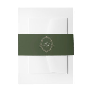 Elegante Oliven Grün Monogramm Hochzeit Einladungsbanderole