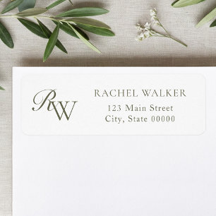 Elegante Oliven-Grün-Monogramm-Rücksendeadresse
