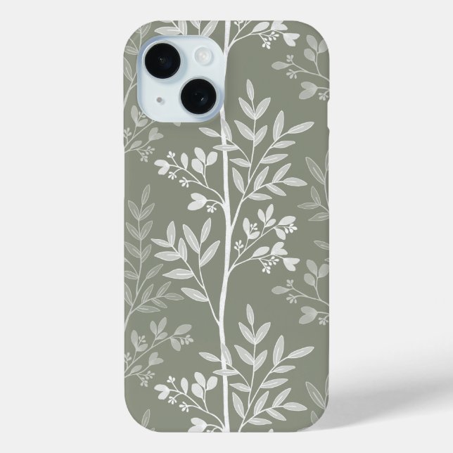 Elegante Oliven-grüne Florale Silhouette Case-Mate iPhone Hülle (Rückseite)