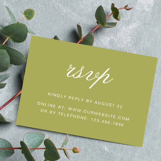 Elegante Oliven-grüne Schrift Hochzeit RSVP Karte