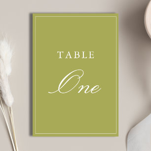 Elegante Oliven-grüne Schrift Hochzeit Tischnummer