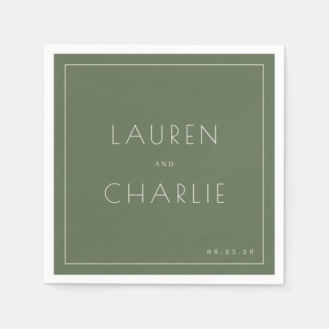 Elegante Oliven-Typografie Serviette (Vorderseite)