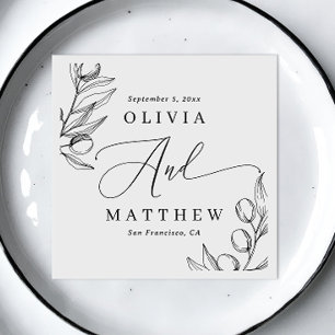Elegante Olivenhochzeit Minimalistische zarte Sc Serviette