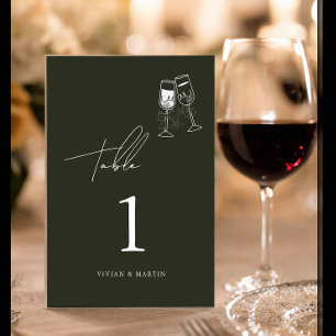 Elegante Olivenholz-Hochzeit in Grün Tischnummer