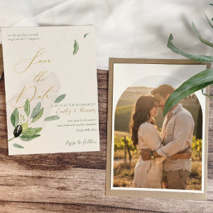 Elegante Olivenzweig-Aquarell-Hochzeit Save The Date