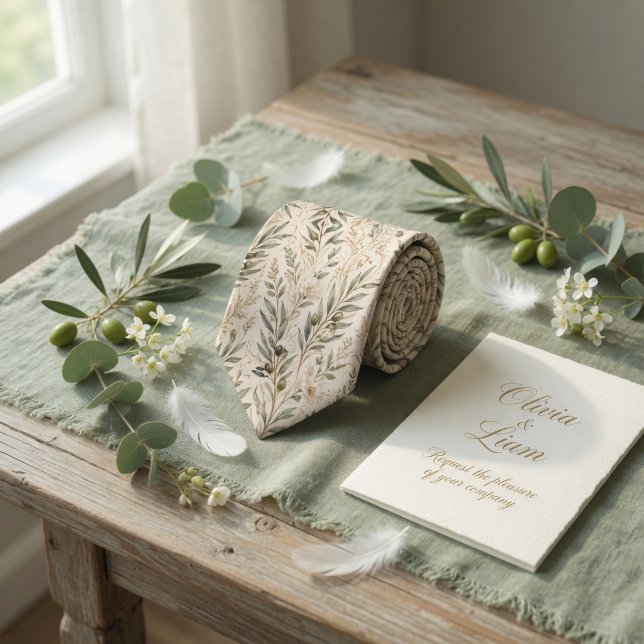 Elegante Olivenzweige & Elfenblüten Krawatte (Von Creator hochgeladen)