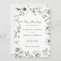 Elegante Olivgrüne Blumen-Garten-Save-the-Date-Kar