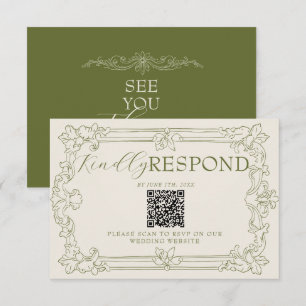 Elegante olivgrüne florale Old Money QR-Code-Hochz RSVP Karte