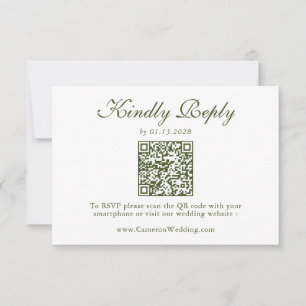 Elegante Olivgrüne Florale QR-Code-Hochzeit RSVP Karte