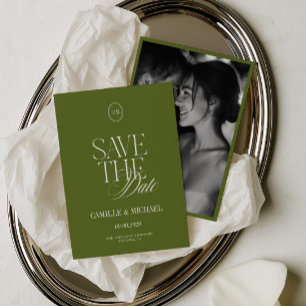 Elegante olivgrüne Foto-Save-the-Date-Karte Save The Date