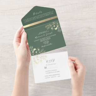 Elegante Olivgrüne Goldene Hochzeit All In One Einladung