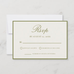 Elegante Olivgrüne Hochzeit im Old-Money-Stil RSVP Karte