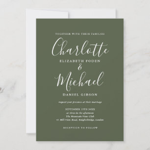 Elegante olivgrüne Hochzeitseinladung mit Untersch Einladung