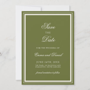 Elegante olivgrüne minimalistische Foto-Hochzeit Save The Date