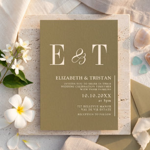 Elegante olivgrüne minimalistische Hochzeitseinlad Einladung