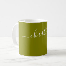 Elegante olivgrüne moderne personalisierte Namen Kaffeetasse