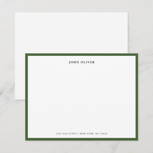 Elegante olivgrüne Rand-Flat  Dankeskarte (Vorne/Hinten)