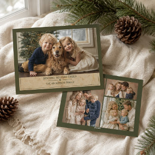 Elegante olivgrüne Weihnachts-Familien-Mehrfach-Fo Feiertagskarte