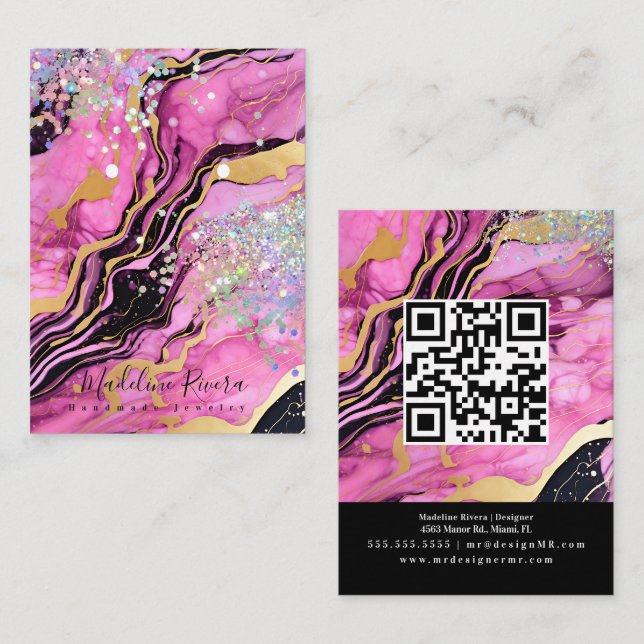 Elegante Opal Black Marble Earring Display Card Telefonnummerkarte (Vorne/Hinten)