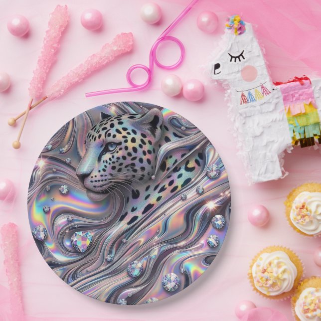 Elegante Opal-Leoparden-Druck-Papierteller Pappteller (Party)