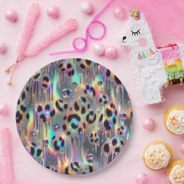 Elegante Opal-Leoparden-Druck-Papierteller Pappteller (Party)