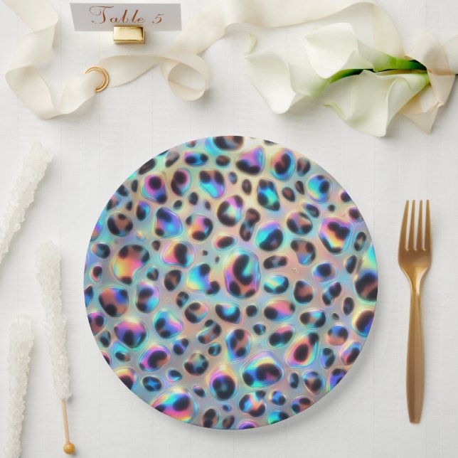 Elegante Opal-Leopardenprint-Papierplatten Pappteller (Hochzeit)