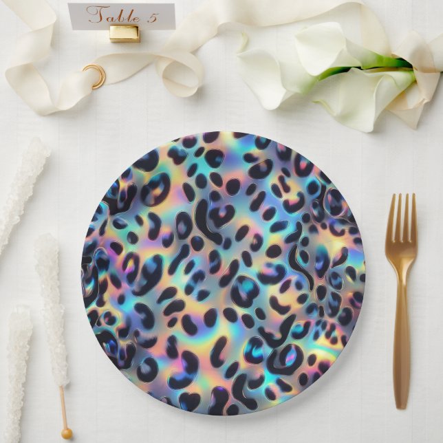 Elegante Opal-Leopardenprint-Papierplatten Pappteller (Hochzeit)