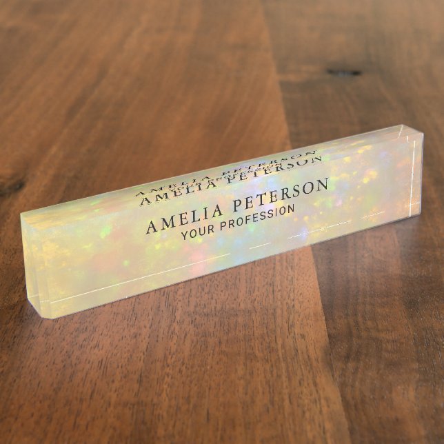 Elegante Opalstein-Textur Professionell Custom Namensplakette (Seite)