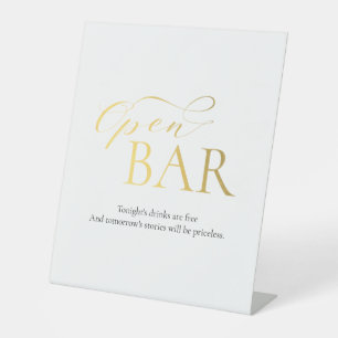 Elegante Open Bar Gold Calligraphy Wedding Sockelschild