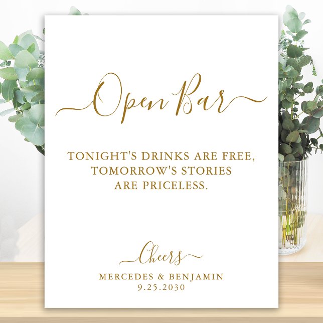 Elegante Open Bar Gold Script Personalisiert Weddi Poster (Von Creator hochgeladen)