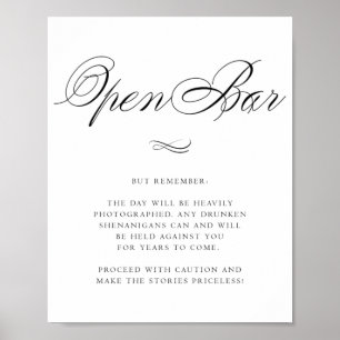 Elegante Open Bar Spaß Black Calligraphy   Chic Poster