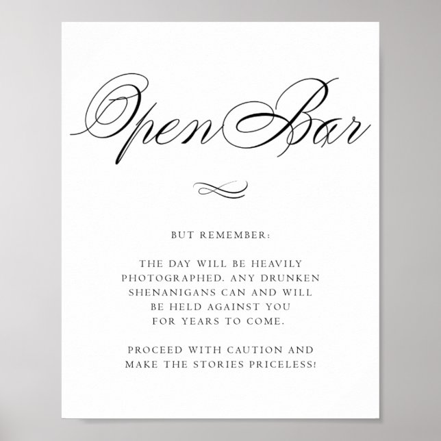 Elegante Open Bar Spaß Black Calligraphy | Chic Poster (Vorne)