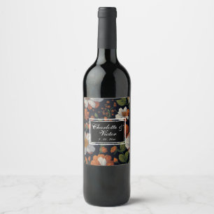 Elegante, oranfarbene, elegante Retro-Blume Weinetikett