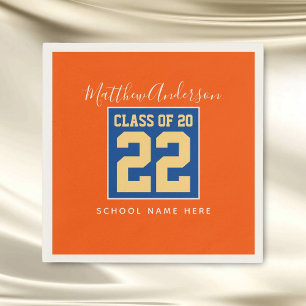 Elegante Orange Blau & Gold Abschlussfeier Serviette