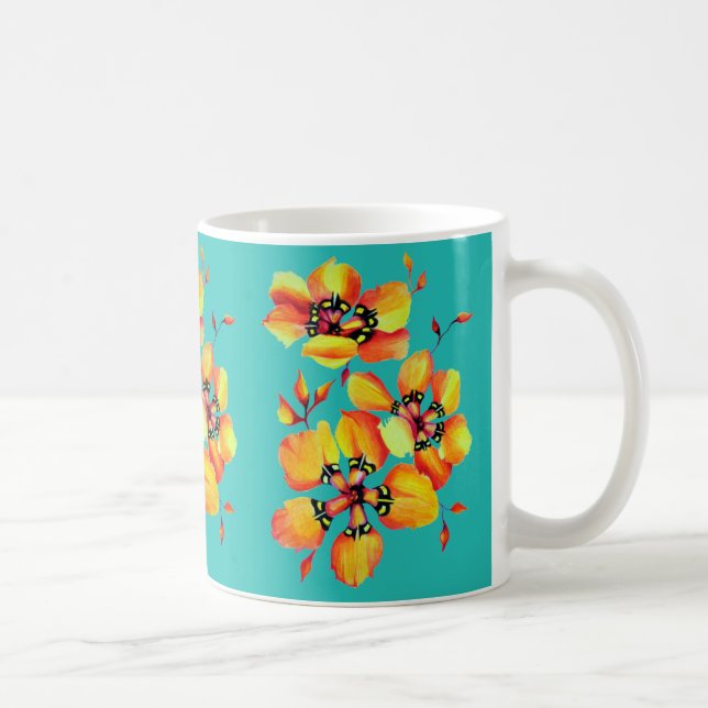 Elegante Orange Blume - Aqua Tasse (Rechts)