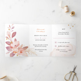 Elegante Orange Blume Custom Wedding Dreifach Gefaltete Einladung
