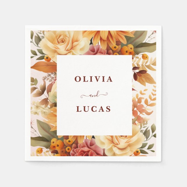 Elegante Orange Blume Frame Wedding Party Serviette (Vorderseite)