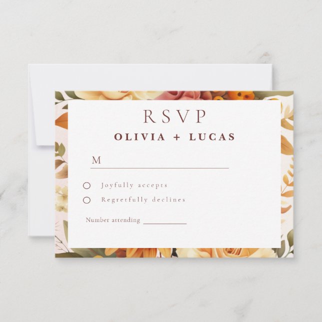 Elegante Orange Blume Frame Wedding RSVP Karte (Vorderseite)