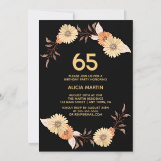 Elegante Orange Blume Gold Black Birthday Einladung