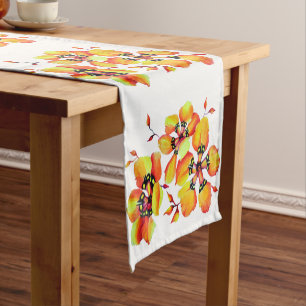 Elegante Orange Blume Harlequin Pflanze Kurzer Tischläufer