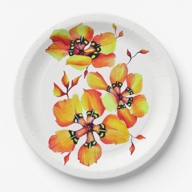 Elegante Orange Blume - Individuelle Anpassung Pappteller (Vorderseite)