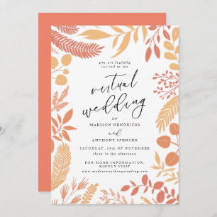Elegante Orange Botanical Virtual Wedding Einladung
