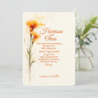 Elegante Orange Calla-Lilie Aquarell Florale Hochz Einladung
