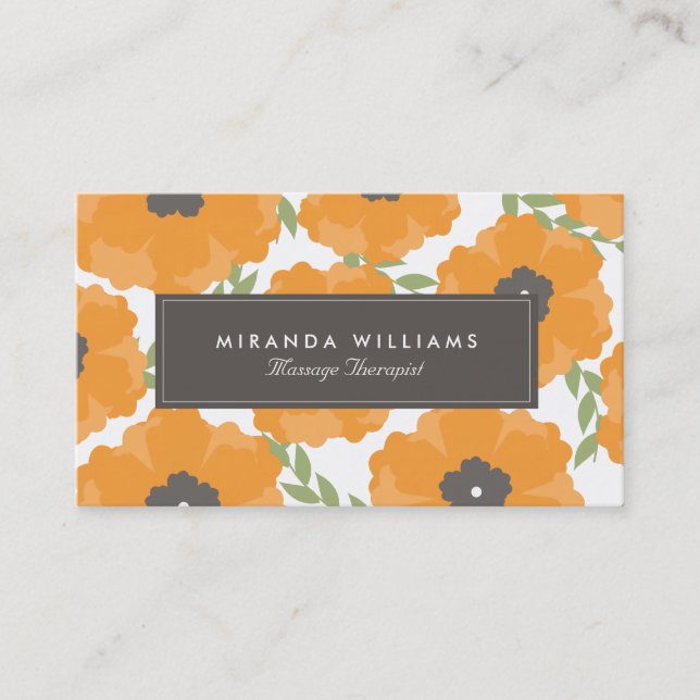 Elegante Orange Floral Business Cards Visitenkarte (Vorderseite)