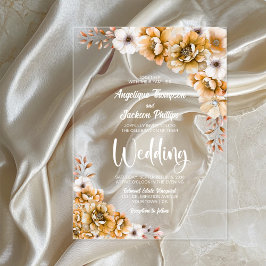 Elegante Orange Floral Wedding Acryleinladungen