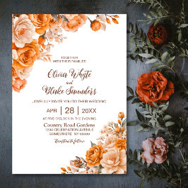 Elegante Orange Floral Wedding Einladung