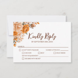 Elegante Orange Floral Wedding RSVP Karte