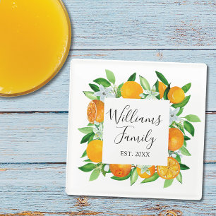 Elegante Orange Früchte und Blume Sommer Blumen Glasuntersetzer