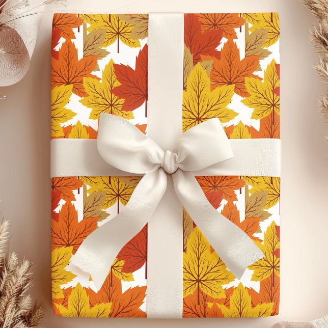 Elegante Orange & Gold Herbstlaube Geschenkpapier (Von Creator hochgeladen)