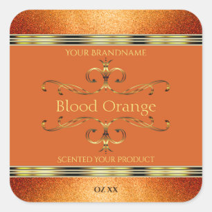 Elegante Orange Gold Produktkennzeichnungen Glitze Quadratischer Aufkleber
